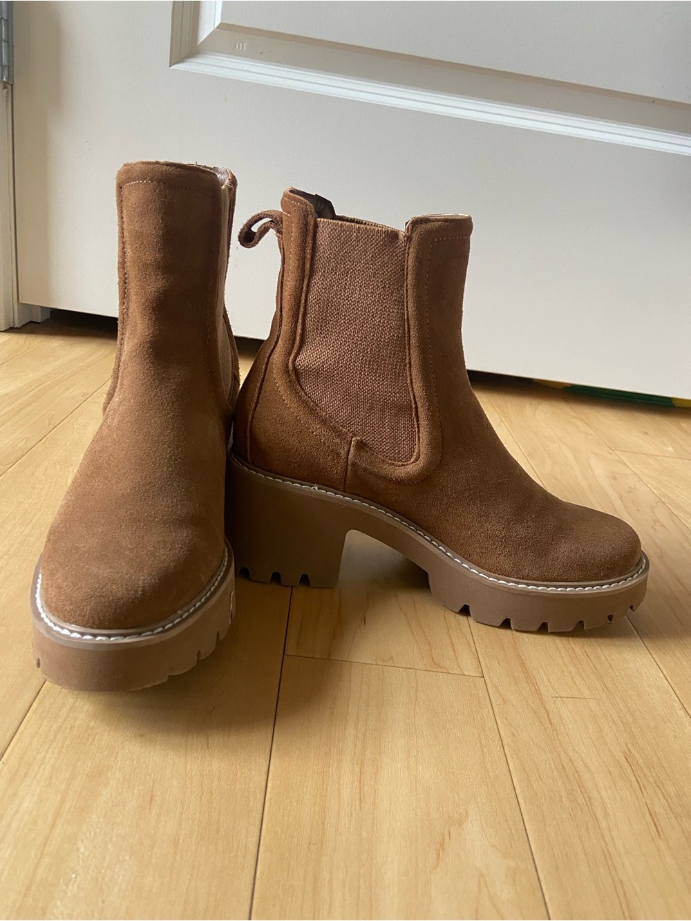Dolce Vita Chestnut Suede Lug Heel Chelsea Boots